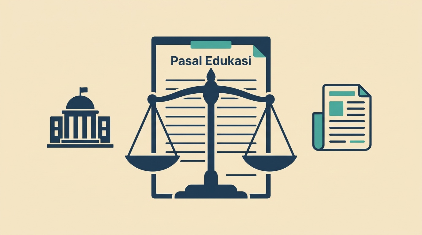 Ilustrasi neraca keadilan dan lembar regulasi sebagai simbol otoritas keuangan
